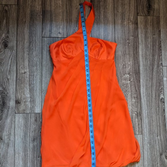 NWT Petite (0P) - A/X Orange One Shoulder Silk Dress - Picture 6 of 9